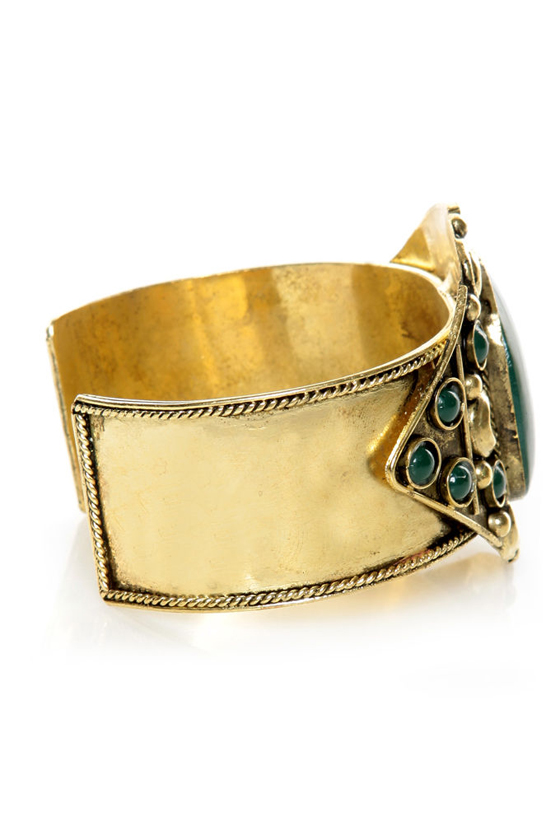 Gypsy Lover Green and Gold Cuff Bracelet