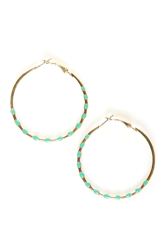 Hippy Hippy Chic Green and Gold Hoop Earrings