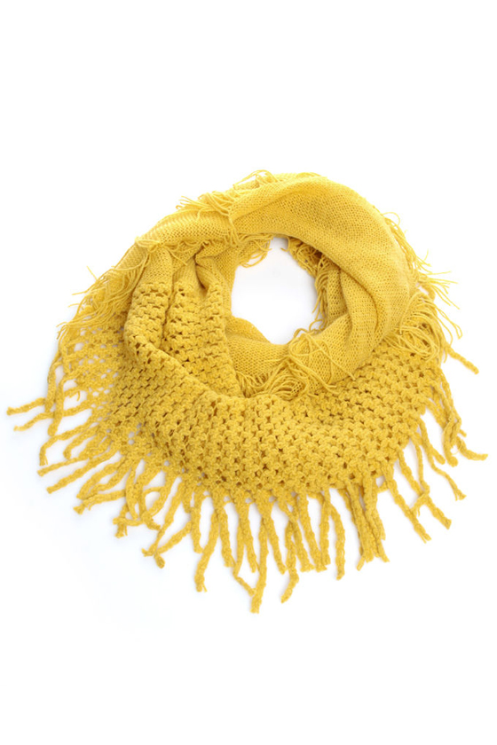 Rock Thready Mustard Fringe Infinity Scarf