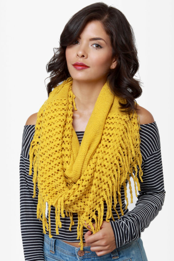 Rock Thready Mustard Fringe Infinity Scarf