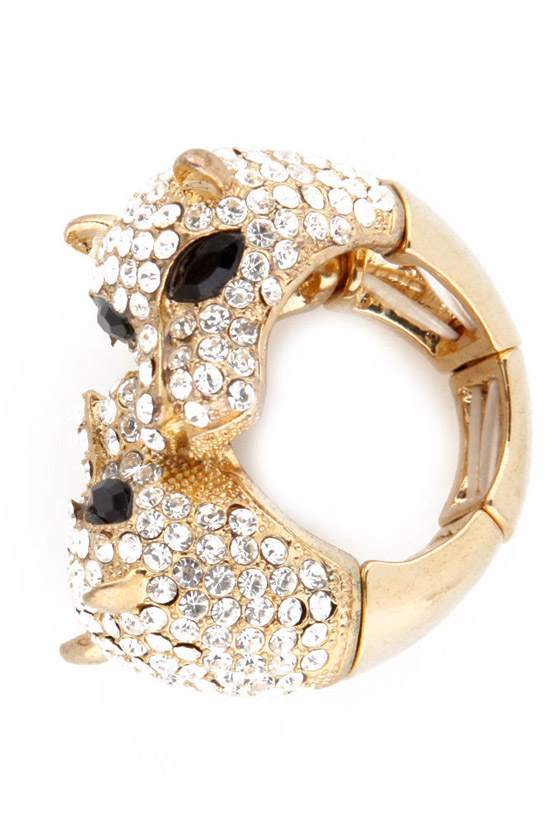 White Jaguar Gold Cat Ring