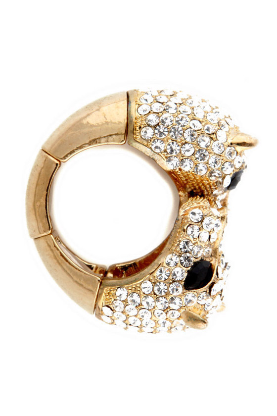 White Jaguar Gold Cat Ring