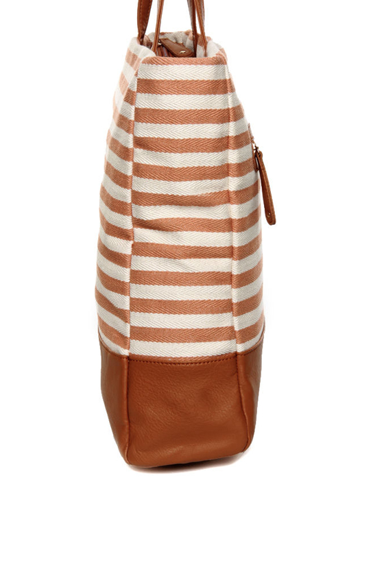 Beach Bum Brown Striped Canvas Tote