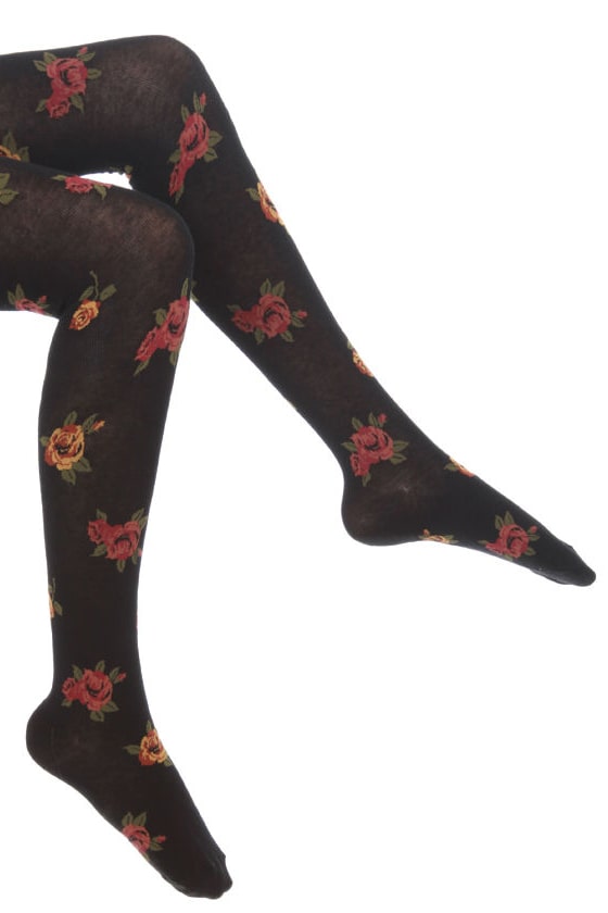 Cute Black Tights Thick Tights Floral Tights 29.00