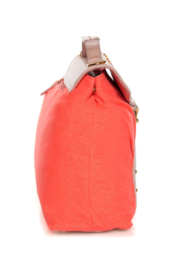 Ne-Ongoing News Blush and Neon Coral Handbag