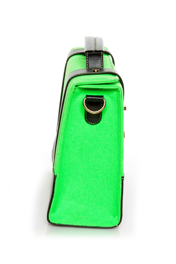 Hot Neon Green Purse - Structured Handbag - Color Block Purse - $41.00