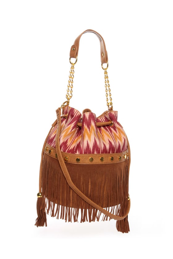 Fringe Handbag - Drawstring Handbag - Vegan Leather Handbag - $41.00