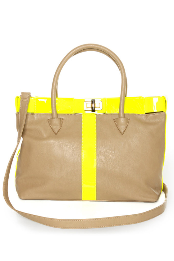 Bright Club Taupe and Neon Yellow Tote