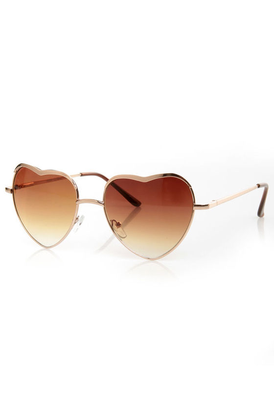 Cute Heart Sunglasses - Gold Sunglasses - $13.00 - Lulus