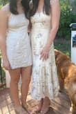 I wore this to my bridal shower and it fit just perfectly! Very flattering dress! Love the adjustable tie straps - Delaney M.