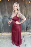 This dress was perfect for the October wedding I attended. I'm very picky about the color burgundy, and this was the perfect shade. The fabric is amazing as well. My biggest issue with dresses is usually hiding my tummy, but with a little shapewear I didn't have trouble with that at all. I had a little trouble keeping my cleavage under control, so that might be an issue if you're well-endowed. I would have hemmed it a little if I had time, but otherwise it's the perfect dress! - Ashley A.