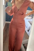 This was a great jumpsuit for a wedding outfit. It's so comfortable and the straps are adjustable so you can fit it to your liking. I wasn't sure between a medium it a small but the small fit perfectly, the medium was big in the waist and just for my size. - Sarah B.