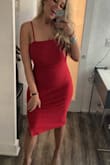 Normally I hate tight dresses because I have cellulite and I'm not perfectly toned, but the material on this dress is thick enough to hide all of that! Perfect length, great color, and the neckline made this dress very sexy yet sophisticated. Wore this to nice restaurant while on vacationing at the beach. - Kim C.