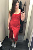 This dress was beautiful its like the perfect colour red but I found the satin-y type fabric was too thin so it showed everything! I dont own any spanx but I feel like you could get away with it if you had some but it just didnt work out for me... I also wasn't totally sure about the straight hemline at the bottom but that's just a style preference. I did think the fabric was good quality, but maybe not for somebody with some body flaws theyre trying to hide under their dress! It ended up being the perfect red dress to donate to the MMIWG2S campaign held in my area so all in all was still worth the purchase! - Kary M.