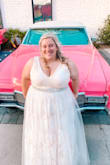 I ordered this after deciding last minute to get married in Vegas.. it was here in 2 days and was perfect! It was pretty long but I'm short so I expected that. Definitely more ivory than white. I also added an extra belt for some bling but got so many compliments! - Jillian B.