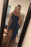 Honestly, I LOVE the dress. It fit like a glove. Only issue is if you're curvier in the hips, the slit will be a little too close to the goodies. I definitely wouldn't have been able to dance in this dress at a family wedding. I exchanged for a M in hopes that'll help with the slit location without making it too baggy. - Kendall C.