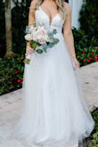 This dress exceeded my expectations! It is beautiful. It fit perfectly with no alterations (I am 5'9" and wore with no heels) The Pearl detailing and glittery tulle is amazing (even though it leaves glitter everywhere). This definitely could pass as a $1,000+ dress. - Courtney B.