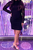 Pleasantly surprised when I received it. The material is nice and thick, doesn't feel cheap. Stitching was good throughout and the lace sleeves are beautiful giving it a little bit of an edge to what would otherwise be a normal LBD. I can see myself wearing this dress for years to come. Love it!! - Jessamyn A.