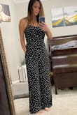 Adorable and comfortable jumpsuit!! I have a long torso so I'm usually worried about the "perma-wedgie" with rompers and jumpsuits. No concerns here with this jumpsuit-- in fact, if I order this again, I would probably choose a size S. I'm 5'6" and hemmed the bottom up 3.5" so this is definitely suitable for taller ladies! - Connie D.