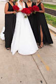 I purchased this dress for my bridesmaids for my wedding. They are all different sizes and this dress looked flawless on all of them. It was sexy, but not too revealing. The all black color looked great with our red roses. It is very long so even with heels the bottom needed to be hemmed, but an overall great fit. It can also be worn again. I tried on the dress as well and my size was a try medium. - Chanel B.