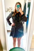This dress was perfect. Very flattering, comfortable, and the velvet cuffs and necktie are nice details. Highly recommend! - Jess H.