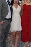 I bought this dress for my elopement. I wanted something that wasn't too too formal,  but still felt bridal. This was absolutely perfect. The material isn't too thin, it drapes in a very flattering way, and it's a comfortable length!
I only had 2 small issues with it: it's a pretty low V neck, which is fine, I just had to adjust it because I was with some ultra conservative in laws. The second thing is, I have very small shoulders. The dress fit super well but was big on my shoulders. I ended up pinning the back.

Would buy again (with those two adjustments)! - Ingrid M.
