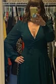This is one of two dresses I am deciding between for my son's wedding. I love this one but the chest area was small and I had to order a large so I won't expose my self! Otherwise its a fabulous dress, but if you are bigger chested consider sizing up. The medium fit perfectly everywhere else! *medium is pictured, which I returned for a large. - Loring M.