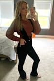 Love this jumpsuit! It's perfect for the fall! It's a pretty heavy, black denim fabric that fits snug in the mid-section but has flare pant legs - perfect for ankle boots or the like! It's such a great change of style instead of jeans and sweaters! I wore mine with a crop sweater. Love it! - Kimberly S.