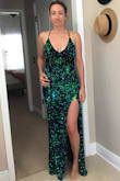 Such a beautiful dress. Comfortable, quality, not itchy considering the sequins. In person the sequins are green and blue but in photos they're all green. Very eye catching. Love this dress! - Lindsey M.