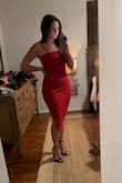 I bought this dress to wear to a wedding in Mexico and l loved it so much I bought it in black too! I ended up wearing the black one, but I'm keeping the red as well, it was such a great price! I'm very hippy and have a bit of a tummy, and the fabric is so nice and thick but still comfortable and stretchy in all the right places. It's so flattering! - Emily L.