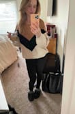 I love this sweater it's super cozy. I have even fallen asleep in it. You can dress it up or make it super casual. I just wore it around the house in this picture and still felt cute . 10/10 recommend so glad I bought it. Great quality too! - Megan S.