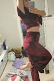 I love this fit! I was worried that it wouldn't fit my bust so I sized up to large and it works perfectly! The pants I could have done a medium but still totally fine. (They are just full length cuz I am short haha) Very soft /stretchy/ Comfy material. I am very excited to look hot and feel comfortable at my Christmas party. - Jasmin B.