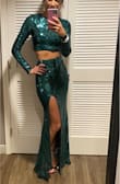 I wore this to a black tie formal Indian wedding reception and got compliments all night! This dress was truly perfection. The Small and XS both fit but I went with the XS because gave better shape to my hips and butt "kind of a mermaid effect" but damn was it tight! I wore a spanx thong under which helped but there was truly no give. Worth it for one night! Lol.
I'm 5'7" and wore a 4 inch heel and the hem was just above/skimming the ground. - Hannah V.