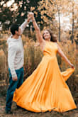 I wore this dress for my engagement pictures and it was EXACTLY the dress I always envisioned wearing! This dress is perfect for an elegant dress for a wedding or to have bridesmaids wear! - Ashley P.