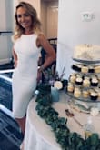 This dress is hands down one of the best purchases I've ever made in my life! (And I'm 41 lol I've purchased a lot!) Originally bought it for my bachelorette or rehearsal dinner, but ended up wearing it for  my bridal shower instead. Luckily it was 67° and sunny because this is backless and sleeveless not a dress one would typically wear in Nov in Cleveland! I paired it with a cute fitted white jacket from Express. I felt both classy and sexy in this dress. The neckline and hem are modest, but the low v- back oozes sexiness. I received endless compliments all day. At first it felt too tight, but it stretched to fit me like a glove as the day went on. I ordered XS based on other reviews. This dress accentuated all of my curves, and the material is thicker so you feel supported. - Vanessa L.