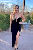 I wore this to a formal November wedding and it was perfect! The velvet is soft, the v cut isn't too deep, great material. My favorite part was the length was perfect for my height which is rare that I didn't need to alter! The zipper does catch like most dresses tend to but the material is stretchy enough that if you zip past that mark you can slip into it. I received so many compliments! Shipping was very quick, as always! - Katie P.