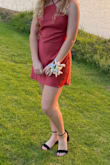 I love the material, not see-through at all. I love the neckline! It was slightly loose at the top, but otherwise fit perfectly and I am usually a small. Great length too. Perfect for the Sadies dance. - Nicole C.
