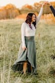 Wore this skirt in our engagement photos and it worked out great! Our photographer also loved the movement in the skirt, as it worked great for pictures. It came wrinkly and was easily wrinkled after washing & drying but it was easily fixed with just a few minutes of steaming. - April H.