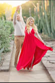 I LOVE this dress! It was perfect for our engagement photos! The dress is very flowy and absolutely gorgeous. I felt incredibly glamorous and it is very comfortable and lightweight! I sized up one size since it runs slightly small and it was perfect. I am normally an xs size but I ordered a small and it was a perfect fit! - Emily D.