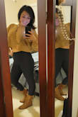 Super cute top. Recieved several compliments - paired Top w/black leggings and boots.
I am generally a M but went w/a S...definitely recommend sizing down. - Celia V.