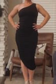 The dress is very comfortable. The rouching provides a lot of forgiveness. The length is a touch long but I'm only 5'2" planning to wear it to a masquerade holiday party. Happy with the product for the cost! - Kathryn A.