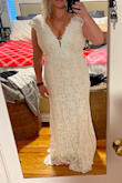 Little long so I'll have to hem up the front to walk on the beach but the XL is perfectly roomy and flattering for a relaxing small beach wedding. Material is gorgeous but the cost is small enough I won't mind sitting in the sand at times. Can't wait! - Crystal C.