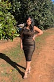 Loved this dress. Very flattering for a curvy body. I got lots of compliments. I was thinking of sizing up to a medium but decided to stick with a small. Has good stretch. - Jennifer V.