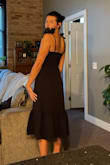 Got so many compliments on this dress at a bachelorette celebration. Sophisticated and elegant, the silhouette is flattering and modest. Love the length of this dress, it really looks nice dressed up with a pair of pointed heals.
Fabric is thick and stretchy, love the zipper closure. And now details are so cute and feminine. I suggest steaming prior to wear, as the bows do get a bit crinkled in travel. - Samantha H.