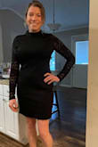 This dress is classy. Its soft and easy to move around in. Fits me perfect. Its a medium. Hadn't done my hair or make-up here yet so be nice, LOL - Wendi M.