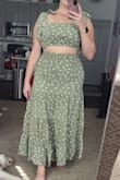 I didn't even bother fixing the top after I put on the skirt. The material was super heavy (I'm in Florida so that's not a good thing), and the cut of the skirt was just not flattering on me. I recommend going with something else if you have larger hips and thighs. - Ashley S.