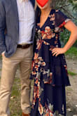 5 months after having a baby, I needed something flattering and comfortable for a wedding. After trying countless dresses, this was the winner. The ruffle details help hide my postpartum tummy, while the deep v and slit keep it sexy. Love that I can wear a regular, non strapless bra with it too. Prior to baby, I wore a size small in Lulus, now medium fits perfectly.  Highly recommend! - Caitlynn H.