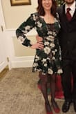 Wore for a Christmas wedding. Was very unique and comfortable, as the ceremony was outside. Needed ironing and a bandeau, since it opened quite wide at the chest.  The metallic thread in the flowers make it great for the holiday/winter season.  I'm a size 4/6 and the top wasn't noticeably constrictive unless I raised my arms above my head. Thanks for another great dress! - Janelle O.