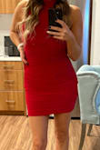 I'm in love with this dress! So in love that I bought it in black for another event I have this weekend! It fits perfectly, and gave me some curves when I really don't have much. The material is light but still feels heavy, and the dress didn't ride up at all. I received so many compliments. I wish this dress came in every color! - Ashley W.