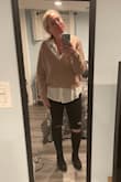 Great, neutral sweater! Looks great with a button down underneath. Dress up with some booties or down with a pair of sneakers. - Bailey